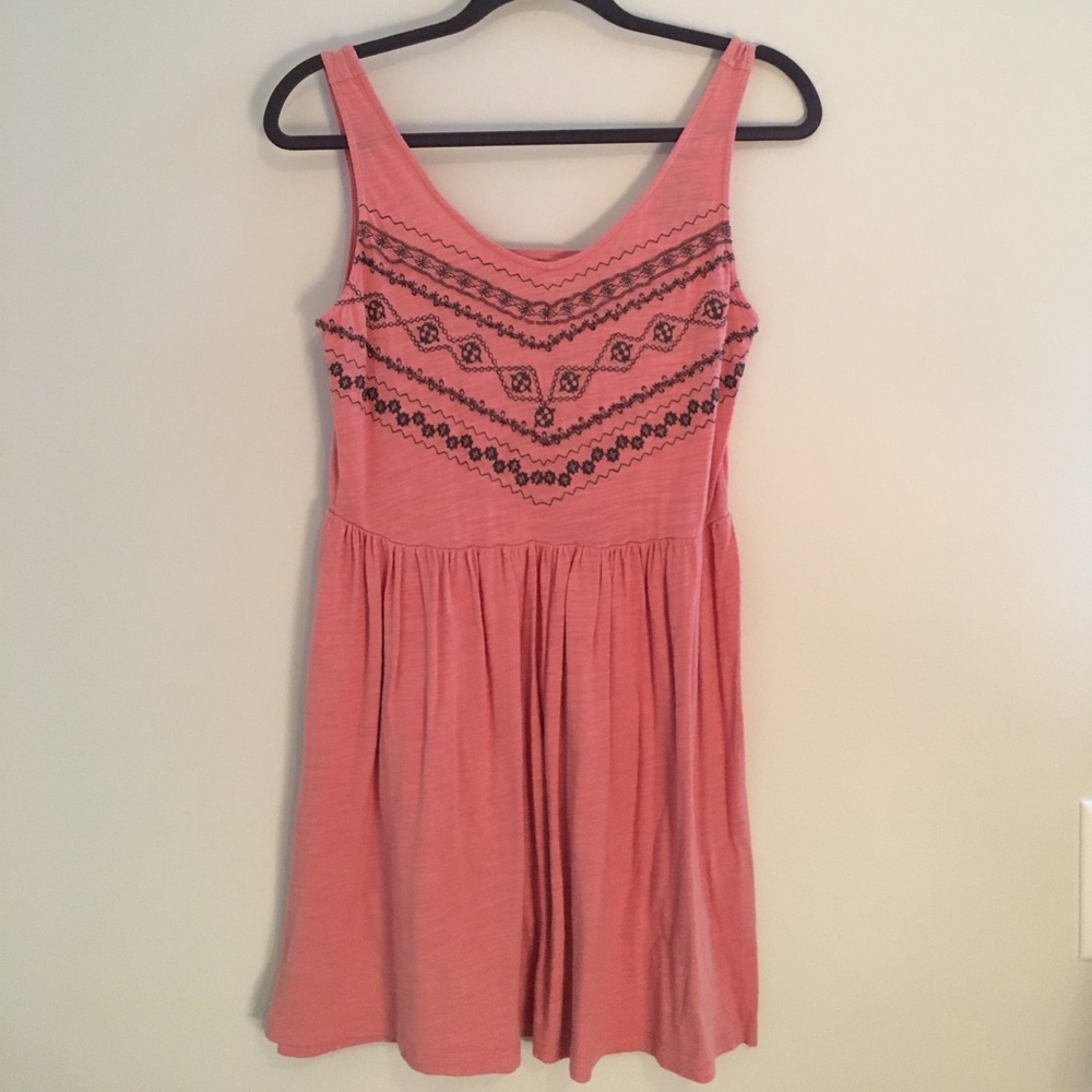 Coral Skater Dress w/ Beading Detail and Low Back